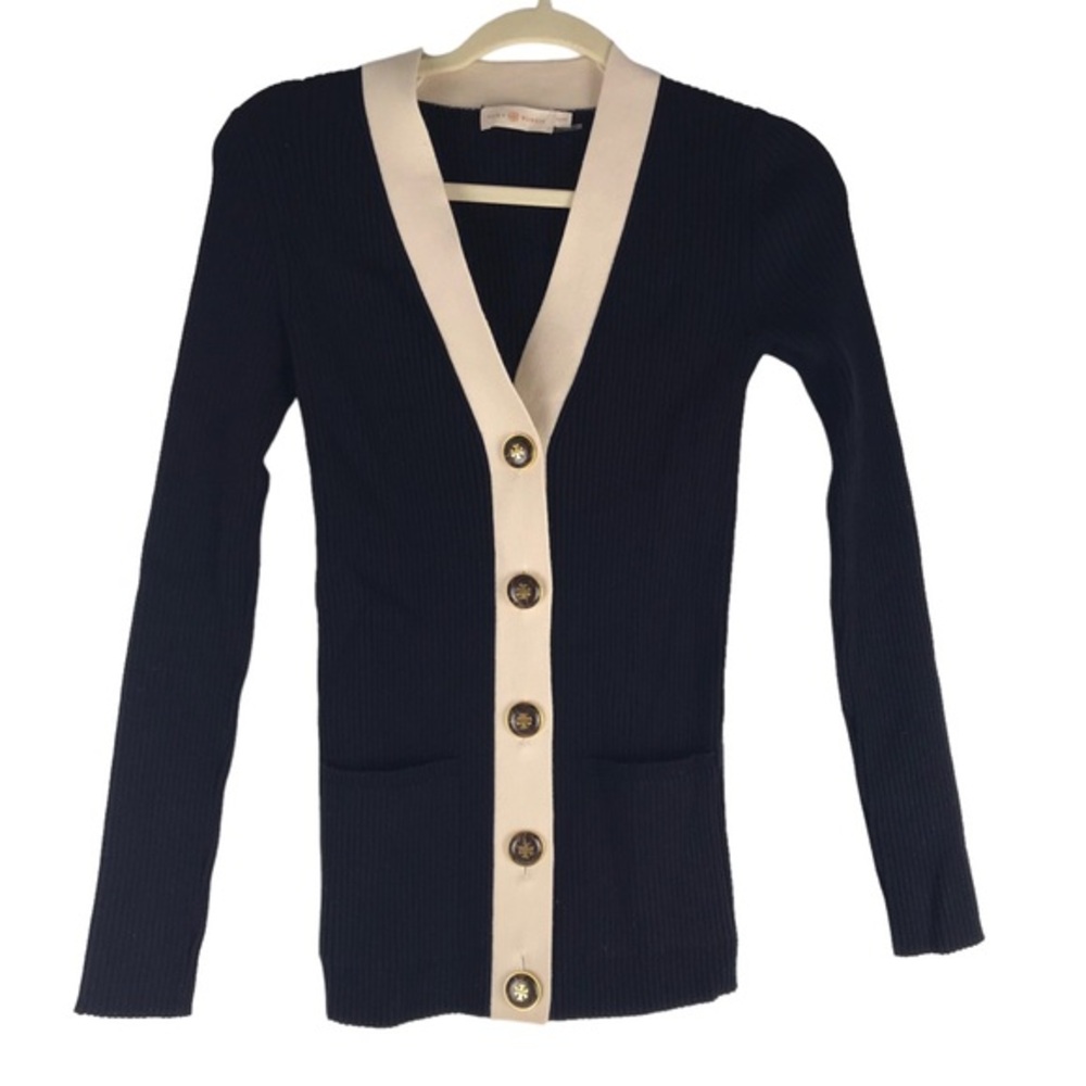 Tory Burch Black and Cream Cardigan